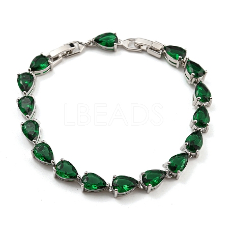 Teardrop Glass Link Chain Bracelets BJEW-H604-01P-01-1