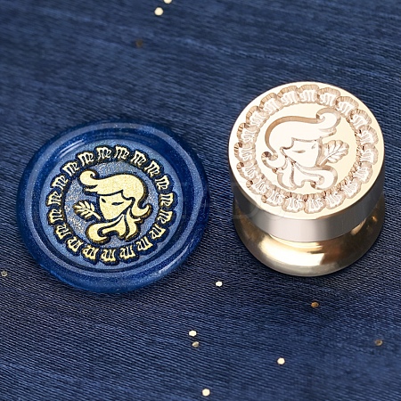 Golden Tone Round Wax Seal Brass Stamp Heads AJEW-S087-02G-02-1