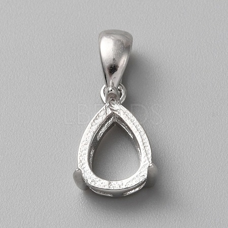 Rhodium Plated Sterling Silver Pendant Cabochon Settings STER-WH0016-07P-1