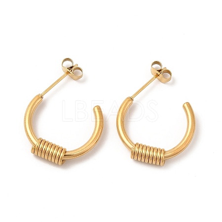 PVD Vacuum Plating 304 Stainless Steel Wire Wrapped Half Hoop Earrings for Women EJEW-P219-09G-1