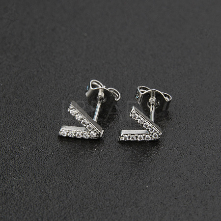 Brass Micro Pave Clear Cubic Zirconia Stud Earrings FS-WGC2F12-22-1