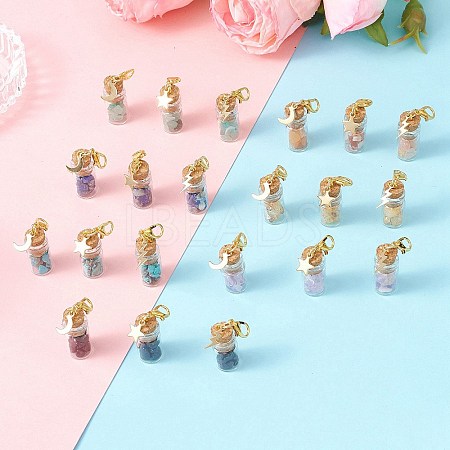 21Pcs 7 Styles Chakra Natural & Synthetic Gemstone Chips inside Glass Wishing Bottle Pendant Decoration HJEW-JM03307-1