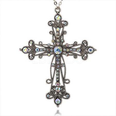 Tibetan Style Alloy Rhinestone Gothic Cross Big Pendants RB-J144-28AS-1