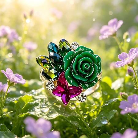 Adjustable Glass Rhinestone Finger Rings for Women JV7321-4-1