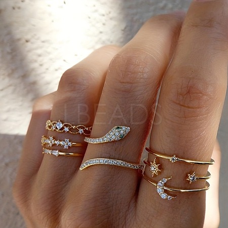 7Pcs Alloy with Crystal Rhinestone Finger Rings WG3531F-10-1