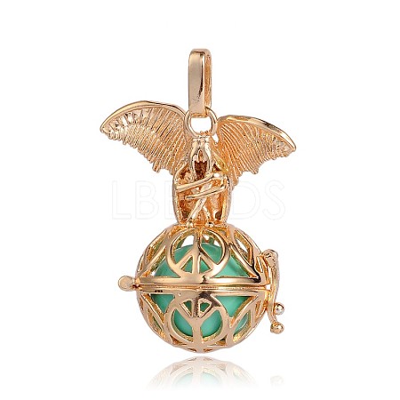 Golden Plated Brass Hollow Round Cage Pendants KK-J252-03G-1