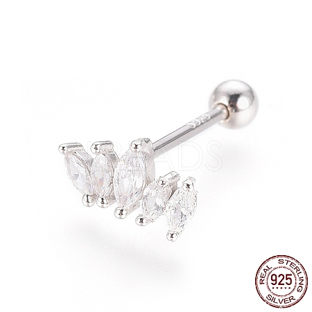 Rhodium Plated 925 Sterling Silver Barbell Cartilage Earrings STER-I018-01P-1