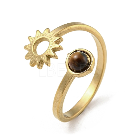 304 Stainless Steel with Natural Tiger Eye Ring RJEW-Z031-01A-02-1