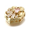 Brass Clear & Pink Cubic Zirconia Hexagon with Flower Multi-Strand Links KK-M316-16G-2