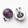 Natural Amethyst Brass Clip-on Earrings EJEW-A051-B006-2