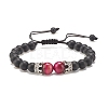 Natural Frosted Dyed & Heated Black Agate & Tiger Eye Braided Bead Bracelet with Alloy Crown BJEW-JB08249-03-1