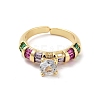 Brass Micro Pave Colorful Cubic Zirconia Open Cuff Ring for Women LS-RJEW-Z055-03G-01-2