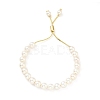 Shell Pearl Beaded Slider Bracelet with Brass Snake Chain X-BJEW-B066-01B-02-5