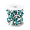 304 Stainless Steel Synthetic Turquoise Bead Link Chains with Glass CHS-P016-47G-4