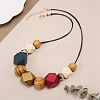 Wooden Octagon Round Graduated Beaded Necklaces for Women WGAA11B-02-2