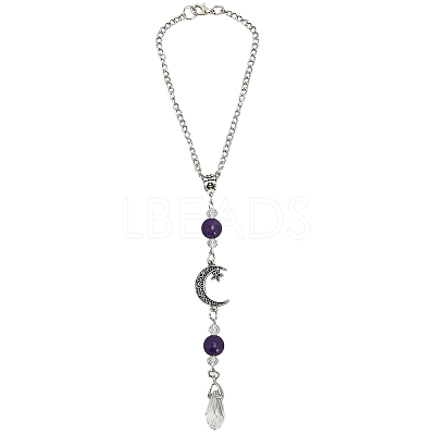 Natural Amethyst & Alloy Pendant Decorations HJEW-WH20009-03A-1