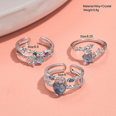 3Pcs Heart & Flower Alloy Rhinestone Cuff Rings FS-WGDF7E1-04-1