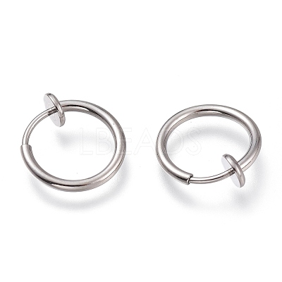 Tarnish Resistant 304 Stainless Steel Retractable Clip-on Hoop Earrings X-STAS-O135-01E-1