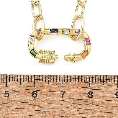 Brass Paperclip Chain Necklaces with Colorful Cubic Zirconia Oval Carabiner Locks for Women NJEW-JN06462-1