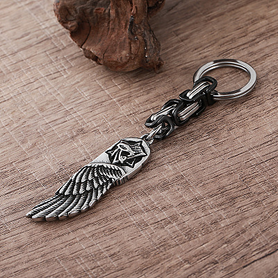 Vintage 304 Stainless Steel Angel Wing with Maltese Cross Keychains UQ7516-1