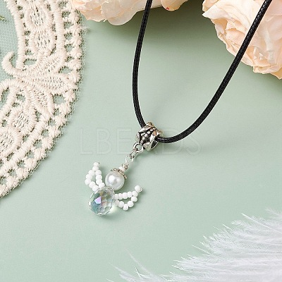 Glass Seed Beads & Glass Pearl Angel Pendant Necklaces NJEW-MZ00056-01-1