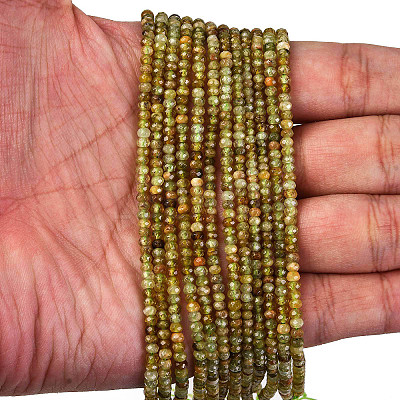 Faceted Rondelle Natural Green Garnet Beads Strands G-F289-40B-1