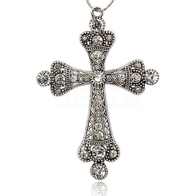 Antique Silver Alloy Rhinestone Cross Big Pendants RB-J109-01AS-1