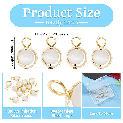 12Pcs Brass & Glass Imitation Cat Eye Round Charms PALLOY-TAC0237-01-1