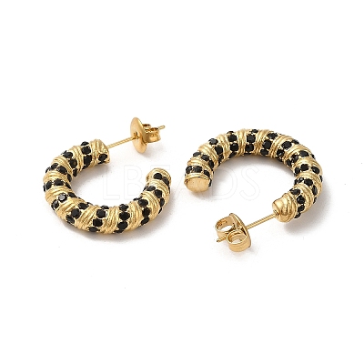 Real 18K Gold Plated 304 Stainless Steel with Glass Ring Stud Earrings EJEW-Z026-18G-1