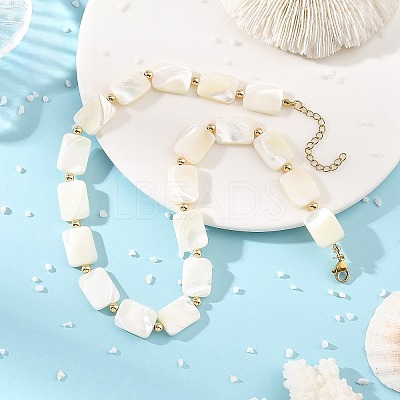 Natural Trochid Shell/Trochus Shell Rectangle Beaded Necklaces for Women NJEW-JN06401-1