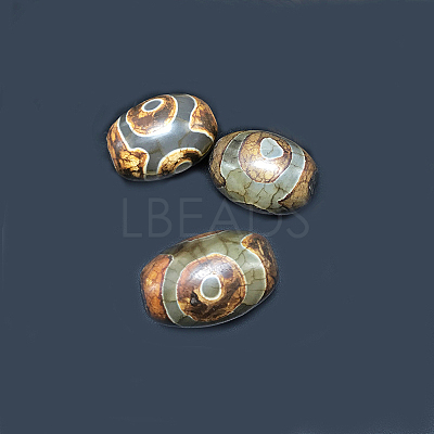 Tibetan Style 3-Eye dZi Beads X-TDZI-G009-B42-1
