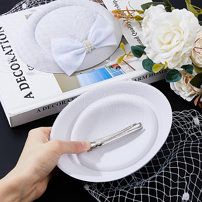 Bowknot Wool Felt Fascinators Pillbox Hat with Iron Alligator Hair Clips LS-MRMJ-WH0077-113A-1