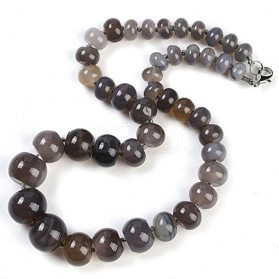 Natural Grey Agate Rondelle Graduated Beaded Necklaces for Women Men NJEW-K388-02C-1