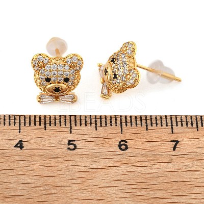 Bear Brass Micro Pave Clear Cubic Zirconia Stud Earrings EJEW-B131-05G-1