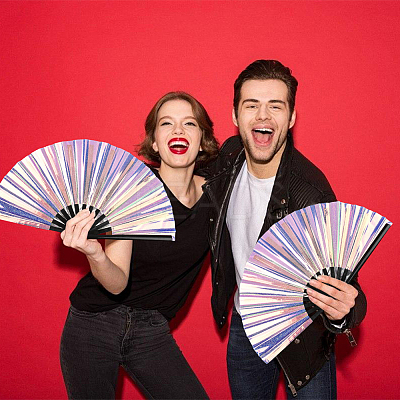 1Pc Bamboo with Oxford Fabric Glitter Powder Folding Fans AJEW-SP0003-77D-1