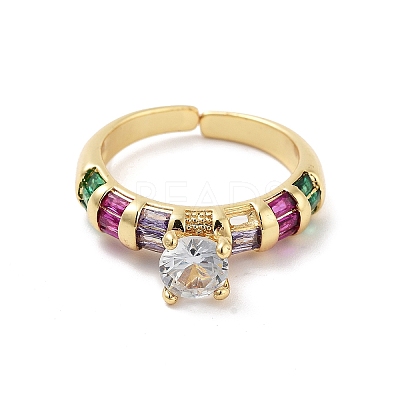 Brass Micro Pave Colorful Cubic Zirconia Open Cuff Ring for Women LS-RJEW-Z055-03G-01-1