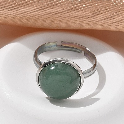 Half Round Natural Green Aventurine Finger Rings X-RJEW-M062-01P-21-1