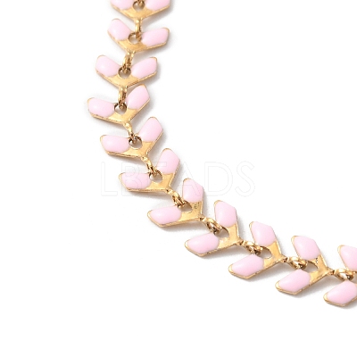 Enamel Ear of Wheat Link Chain Necklace NJEW-P220-02G-03-1