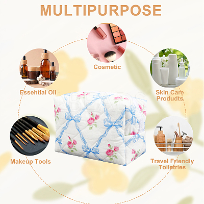 2Pcs 2 Colors Flower Print Cotton & Polyester Cosmetic Zipper Bag AJEW-CN0002-82-1