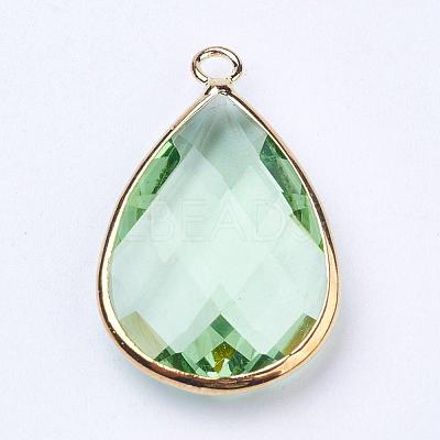 Golden Tone Brass Glass Teardrop Pendants GLAA-M006-A-01G-1
