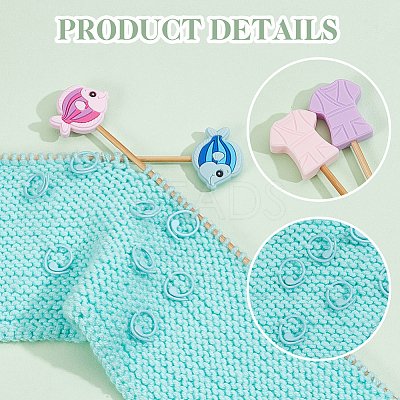 6Pcs 3 Colors Fish Silicone Beads Knitting Needle Protectors/Knitting Needle Stoppers DIY-NB0010-36-1