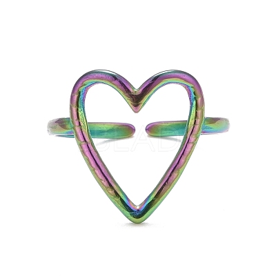 Ion Plating(IP) Rainbow Color 304 Stainless Steel Open Heart Cuff Ring for Women RJEW-C025-22M-1