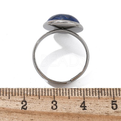 Half Round Natural Lapis Lazuli Finger Rings X-RJEW-M062-01P-04-1