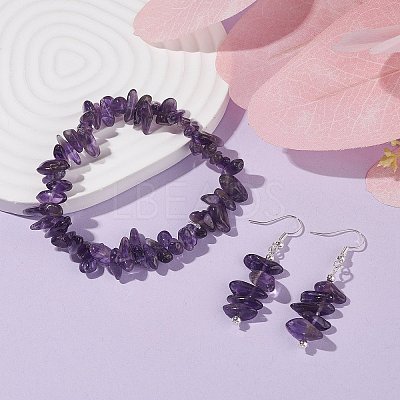 Natural Amethyst Chips Beaded Jewelry Set X-SJEW-JS01232-03-1