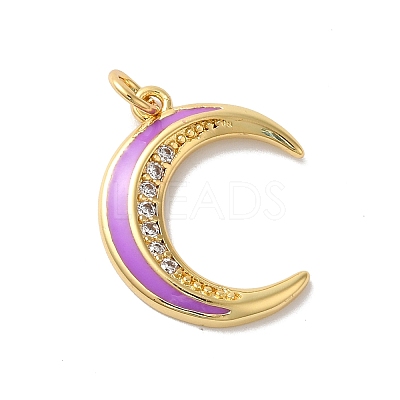 Moon Rack Plating Brass Micro Pave Cubic Zirconia Enamel Pendants KK-G504-06G-05-1