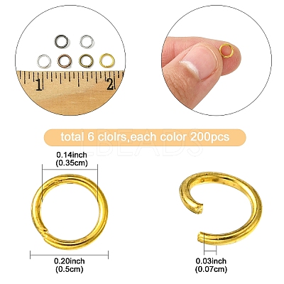 1200Pcs 6 Colors Iron Brass Open Jump Ring IFIN-YW0003-04-1
