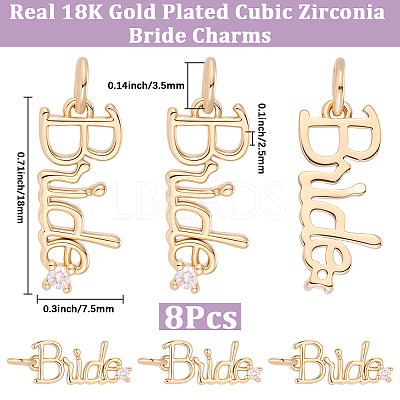 8Pcs Rack Plating Brass Micro Pave Clear Cubic Zirconia Pendants KK-BBC0029-15-1