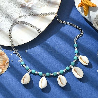 Natural Shell Bib Necklace NJEW-TA00116-1