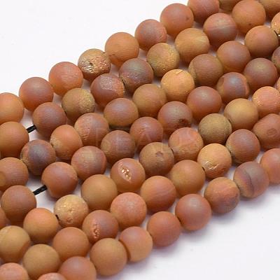 Electroplate Natural Druzy Agate Beads Strands G-G708-8mm-01-1