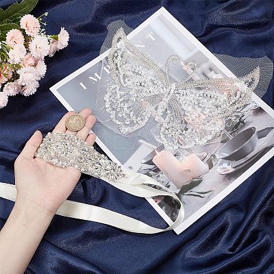1Pc 3D Butterfly Polyester Computerized Embroidery Appliques for Wedding Dress DIY-GF0006-64-1
